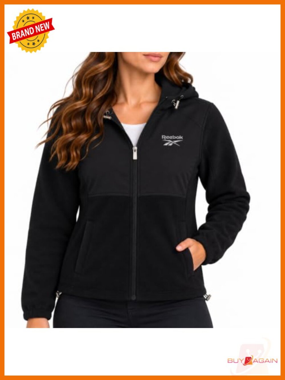 Reebok Women's Midweight Fleece Hooded Zip-Up Jacket with Pockets